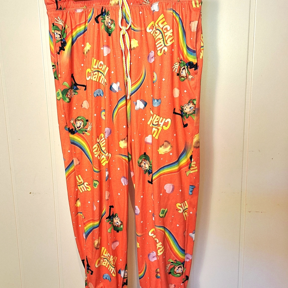Lucky Charms Womens Pajama Pants Elastic Ankle Orange Size M Very Good Condition